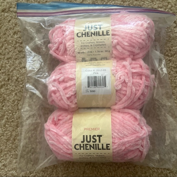 Other - New 3 Skeins Premier Just Chenille Yarn Pink 65 Yards 100% Polyester